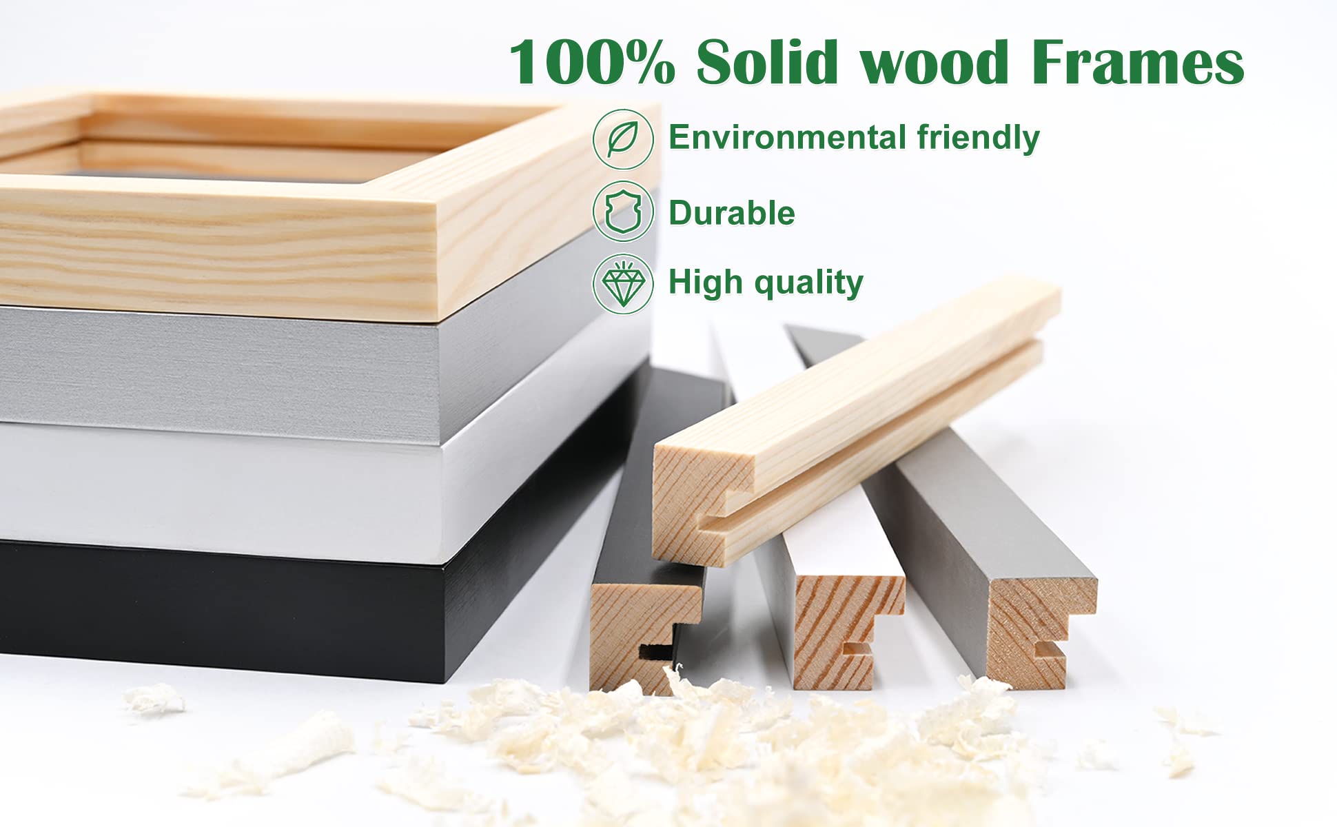 KINLINK 5x7 Picture Frame Light Grey, Solid Wood Frame 5x7 with Acrylic Plexiglass for Pictures 4x6 With Mat,Tabletop and Wall D